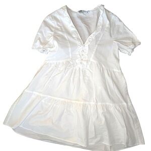 Zara White Ruffle Trim Short Sleeve Babydoll dress
